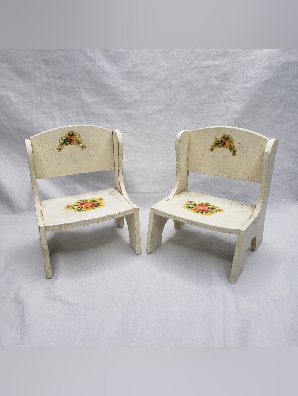Two Vintage Mini Wood Doll Chairs